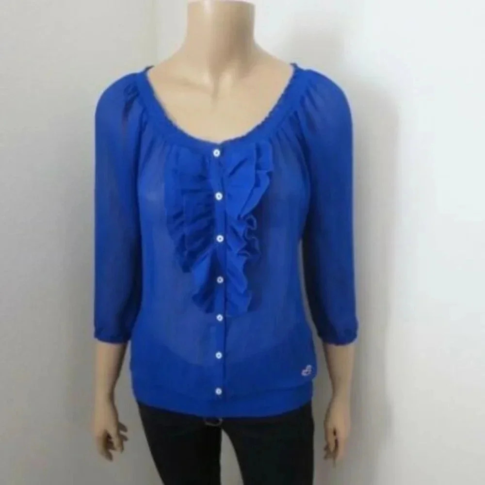 NEW Hollister Sheer Ruffle Top Shirt Size Small